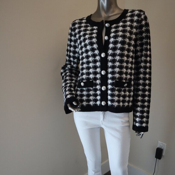 Veronica Beard Cardigan Sweater Primrose Houndstooth Size Large New Tag $548 - Picture 5 of 9